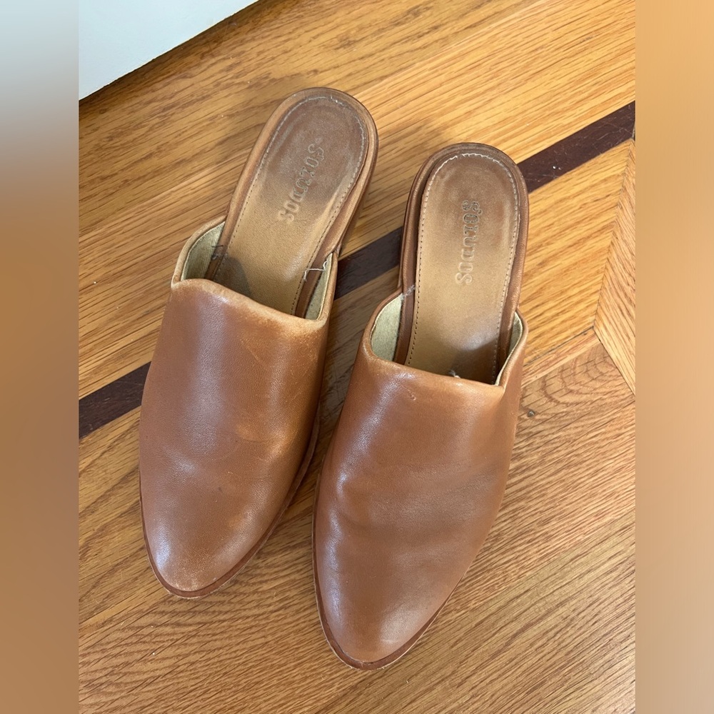 Soludos Brown Leather Slip-On Mule Clogs